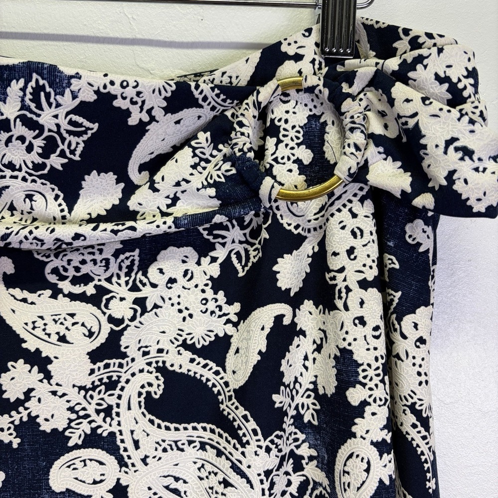 Robert Louis Woman's Skirt Size L Navy Blue Flowy Career Office Classy Versatile - Picture 4 of 14